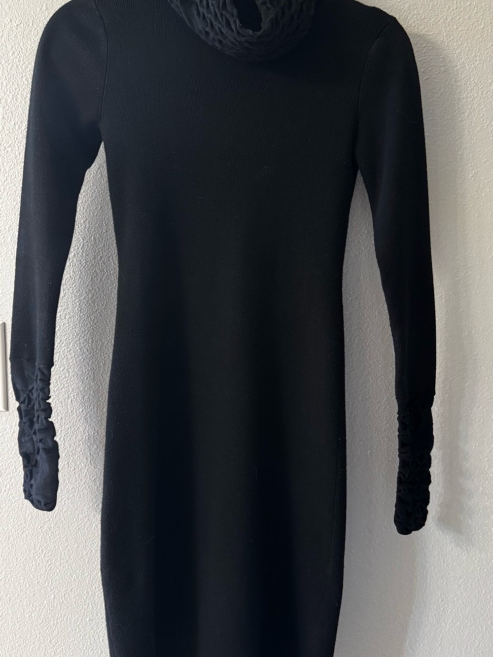 Moda International Black Long-Sleeve Knit Sweater Dress with Ruched Cuffs